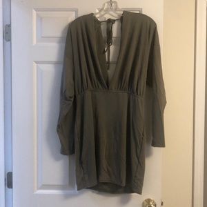 Olive green v cut front and back tight dress